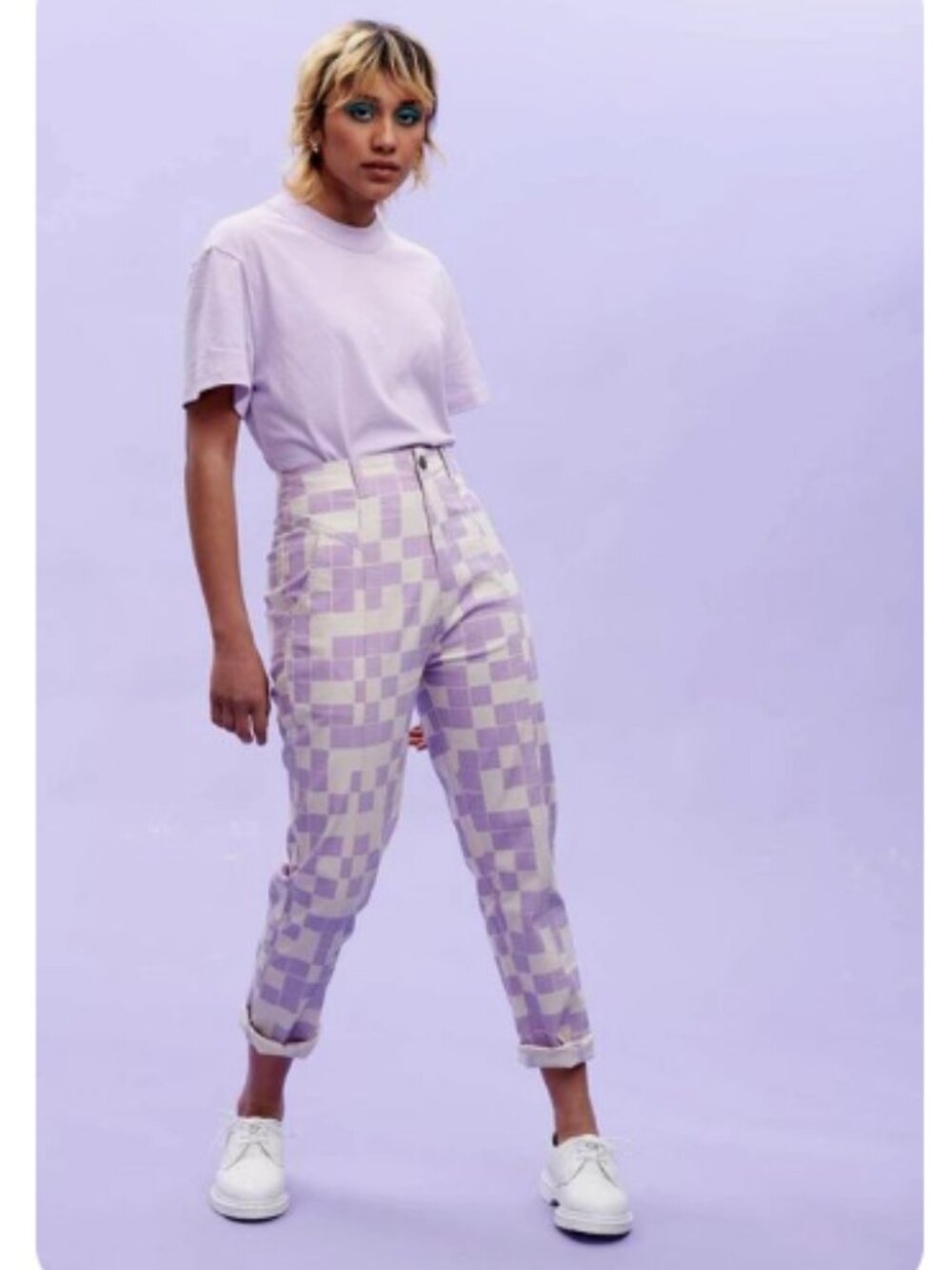 Lucy & Yak Camden Trousers Organic Cotton Purple Checkered Size W36